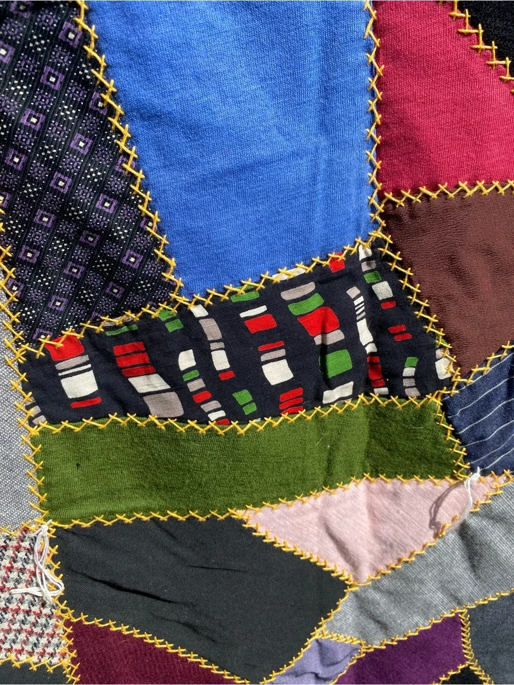Vintage Handmade Multicolor Crazy Quilt - Vibrant Color Splash